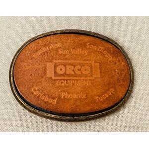Vintage ORCO EQUIPMENT Leather and Metal Belt Buckle By EL CIP